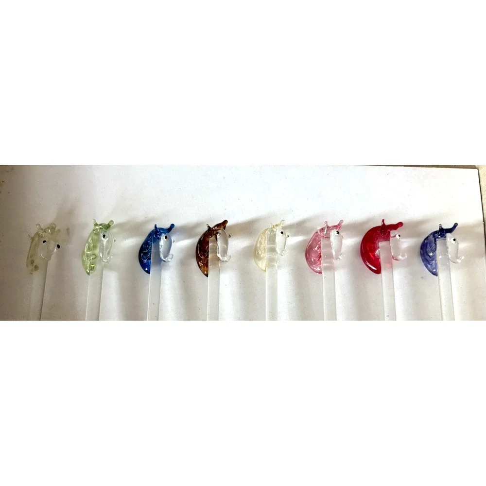 Vintage bar cocktail lampwork glass swizzle sticks Prancing Colts horses NOS NIB